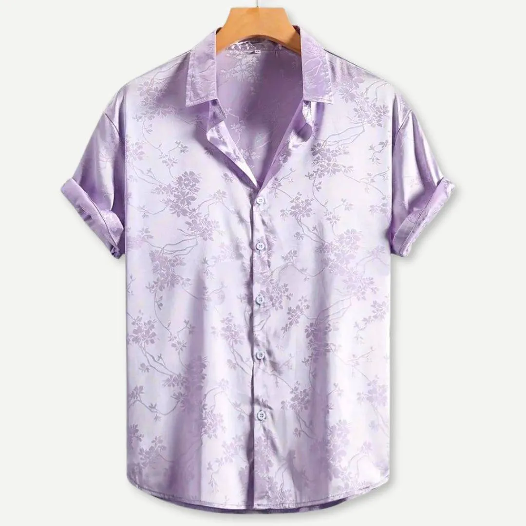 Chic Midnight Bloom Ice Silk Short Sleeve Shirt for Modern Men