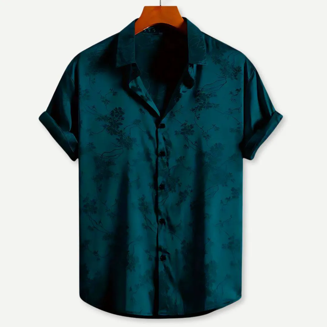 Chic Midnight Bloom Ice Silk Short Sleeve Shirt for Modern Men