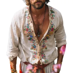 Classic Long-Sleeve Embroidered Shirt for Gentlemen