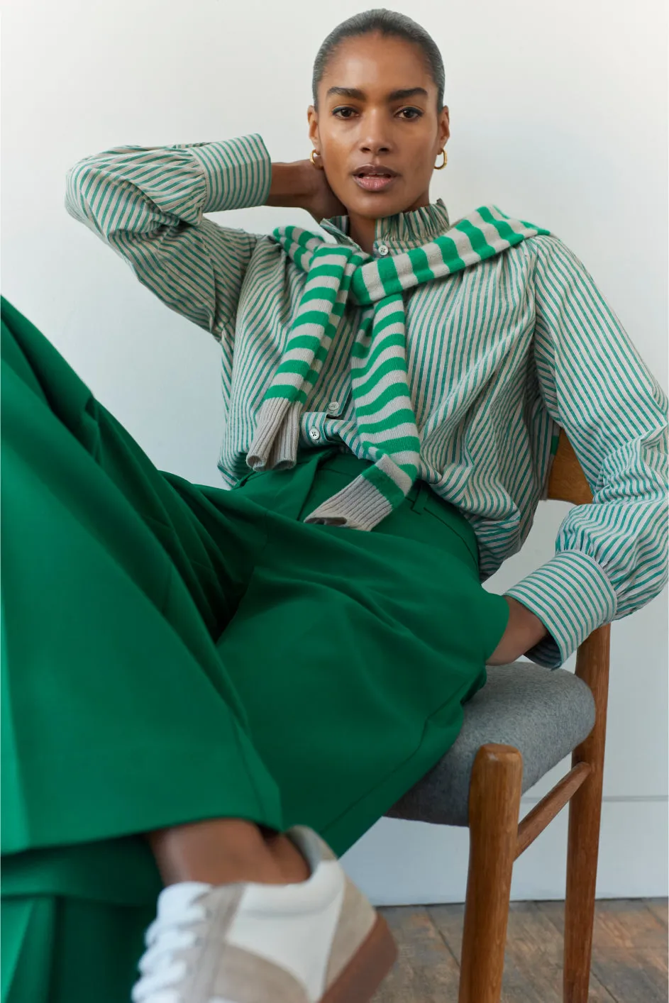 Clemmy Shirt - Green/Tan Stripe