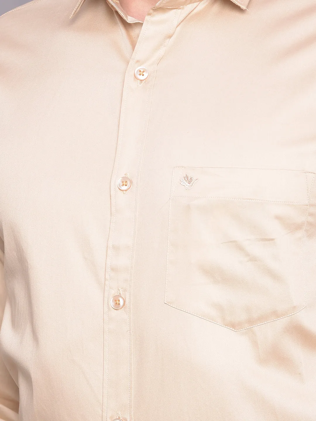 Cobb Beige Solid Slim Fit Formal Shirt