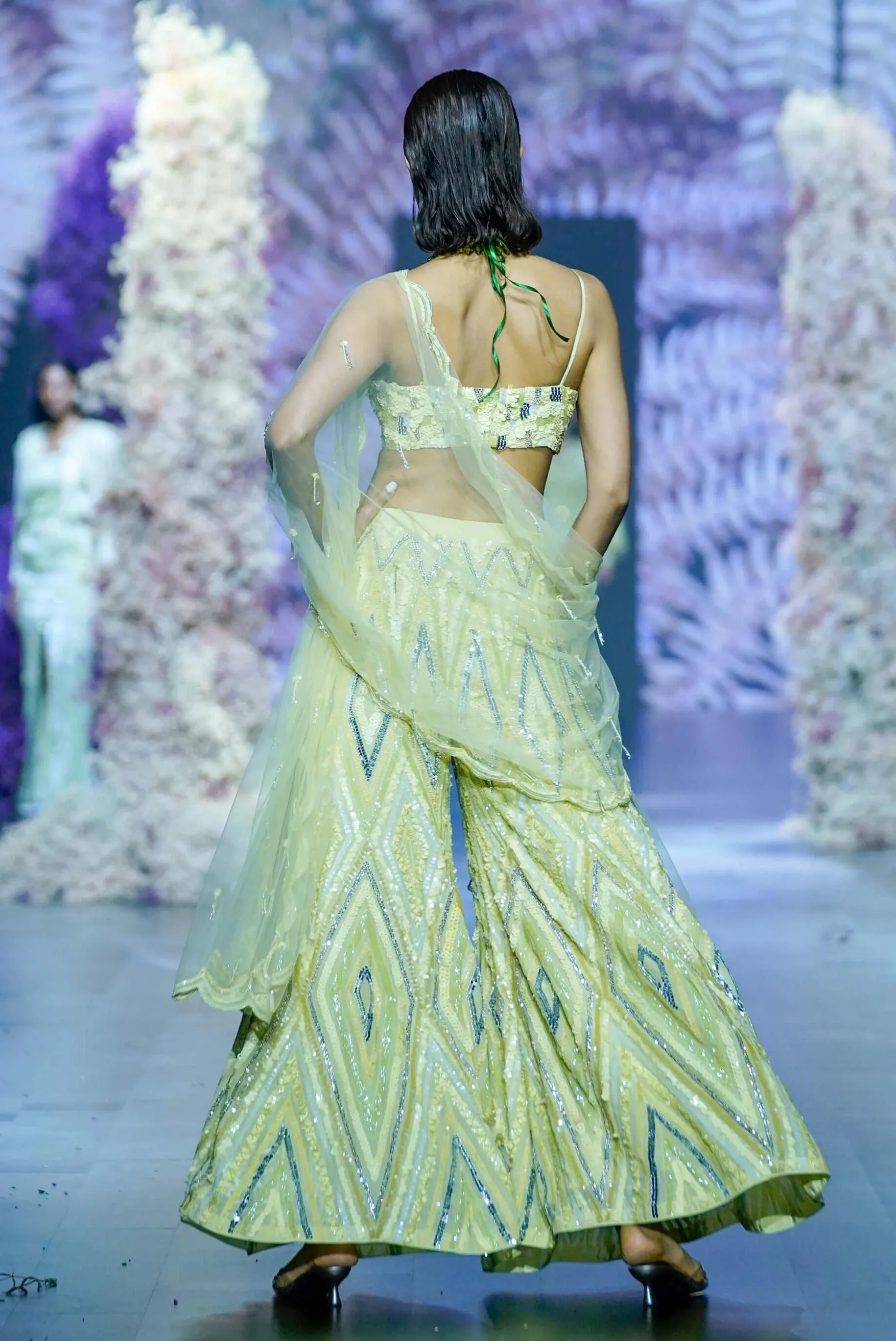 Cool matcha embroidered palazzo set