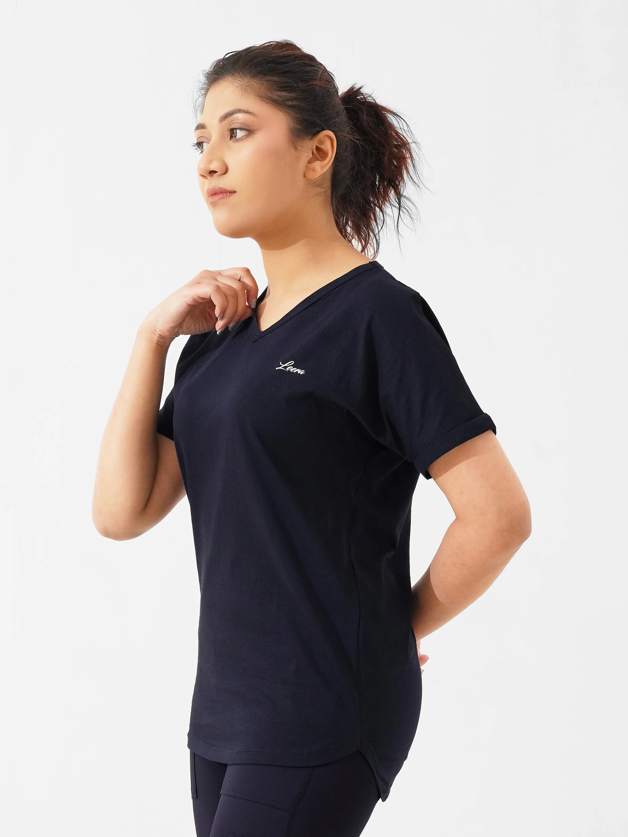 Cover Long Loose Fit V-Neck Top in Blue