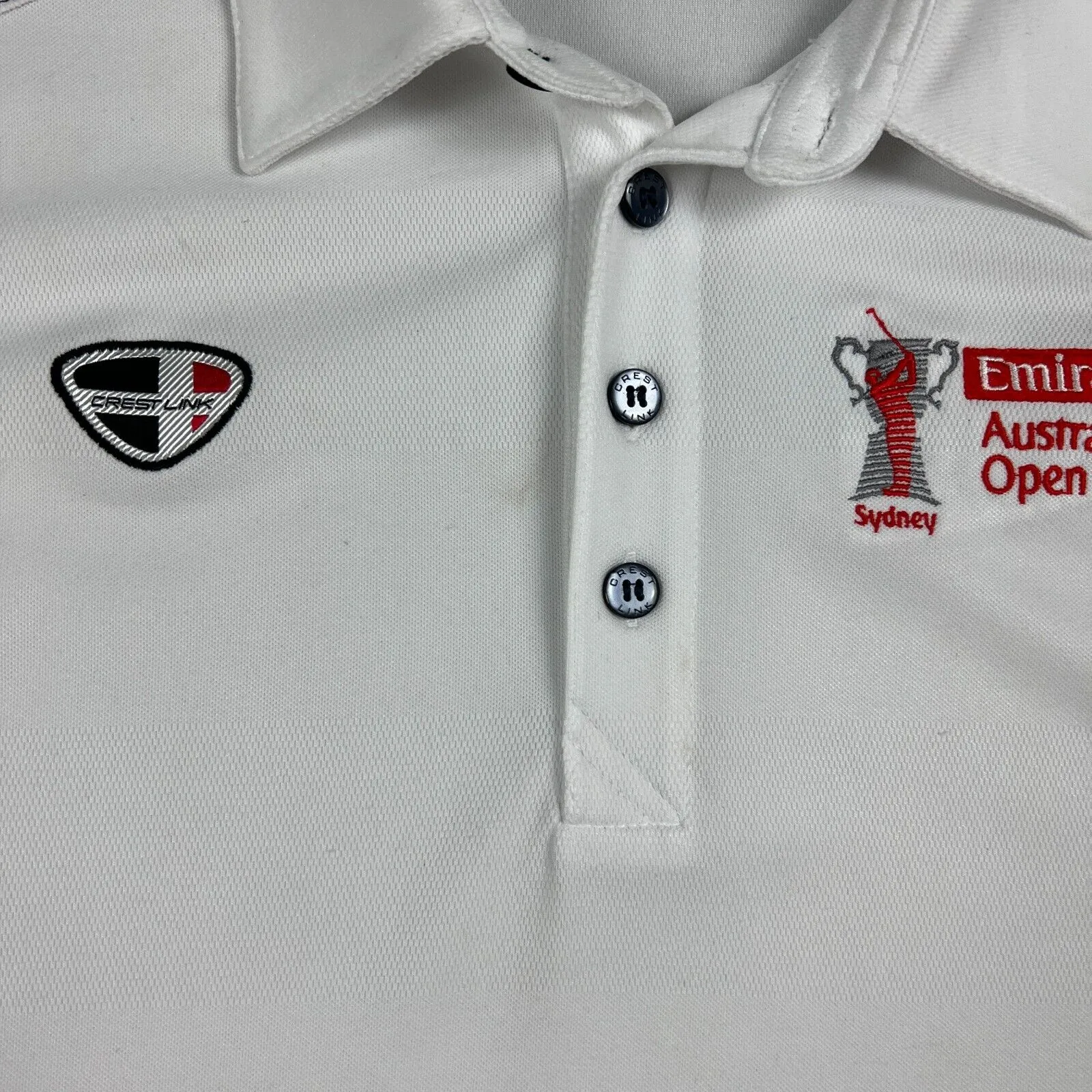 Crest Link Emirates Australian Open Mens White Golf Polo Shirt Size S