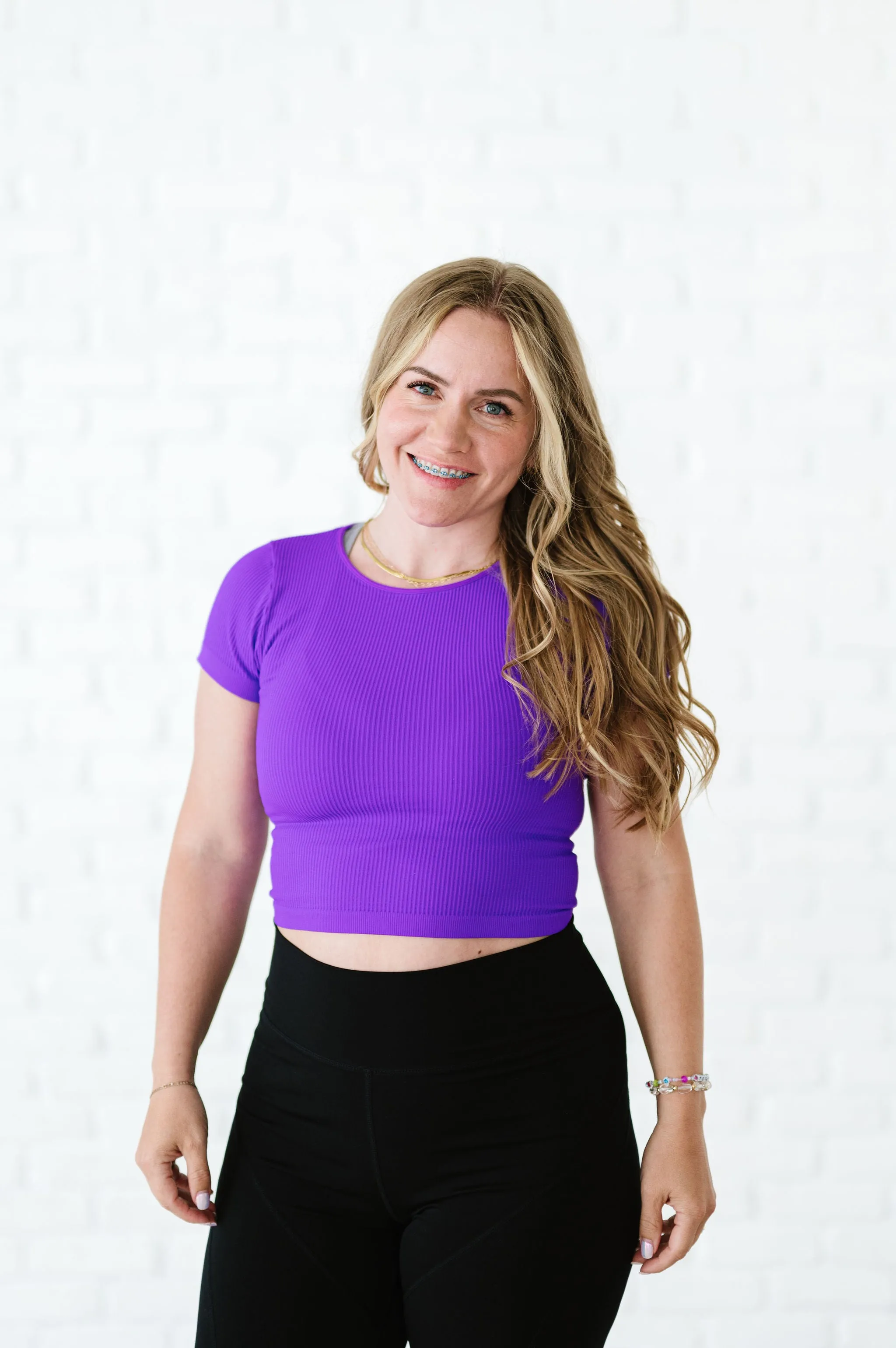 Cropped Ribbed Baby Tee - Neon Purple