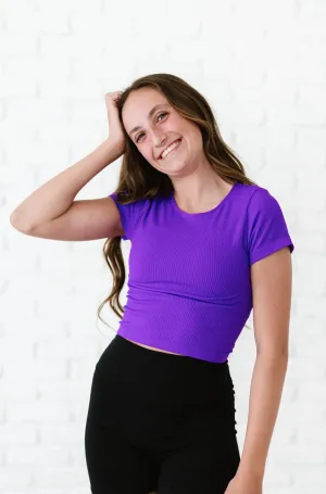 Cropped Ribbed Baby Tee - Neon Purple