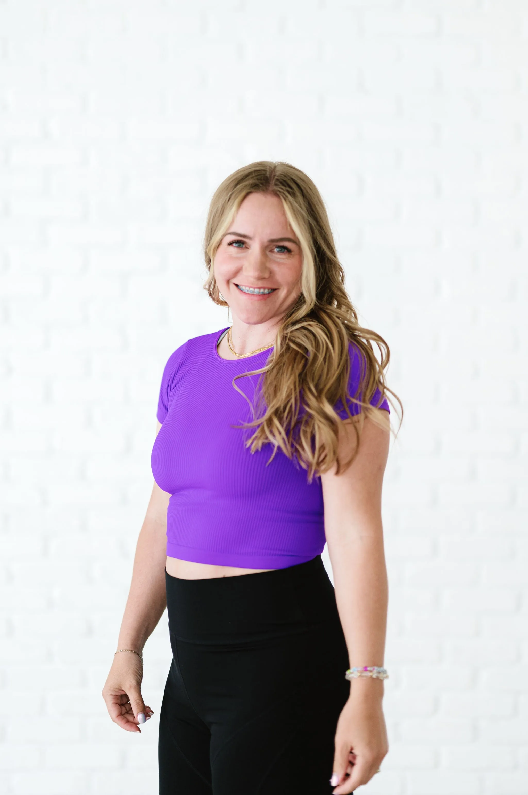 Cropped Ribbed Baby Tee - Neon Purple