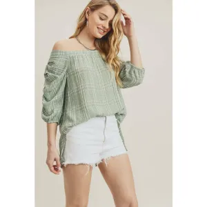 Dazzling Off Shoulder Blouse w/ Puffy Sleeves - Green