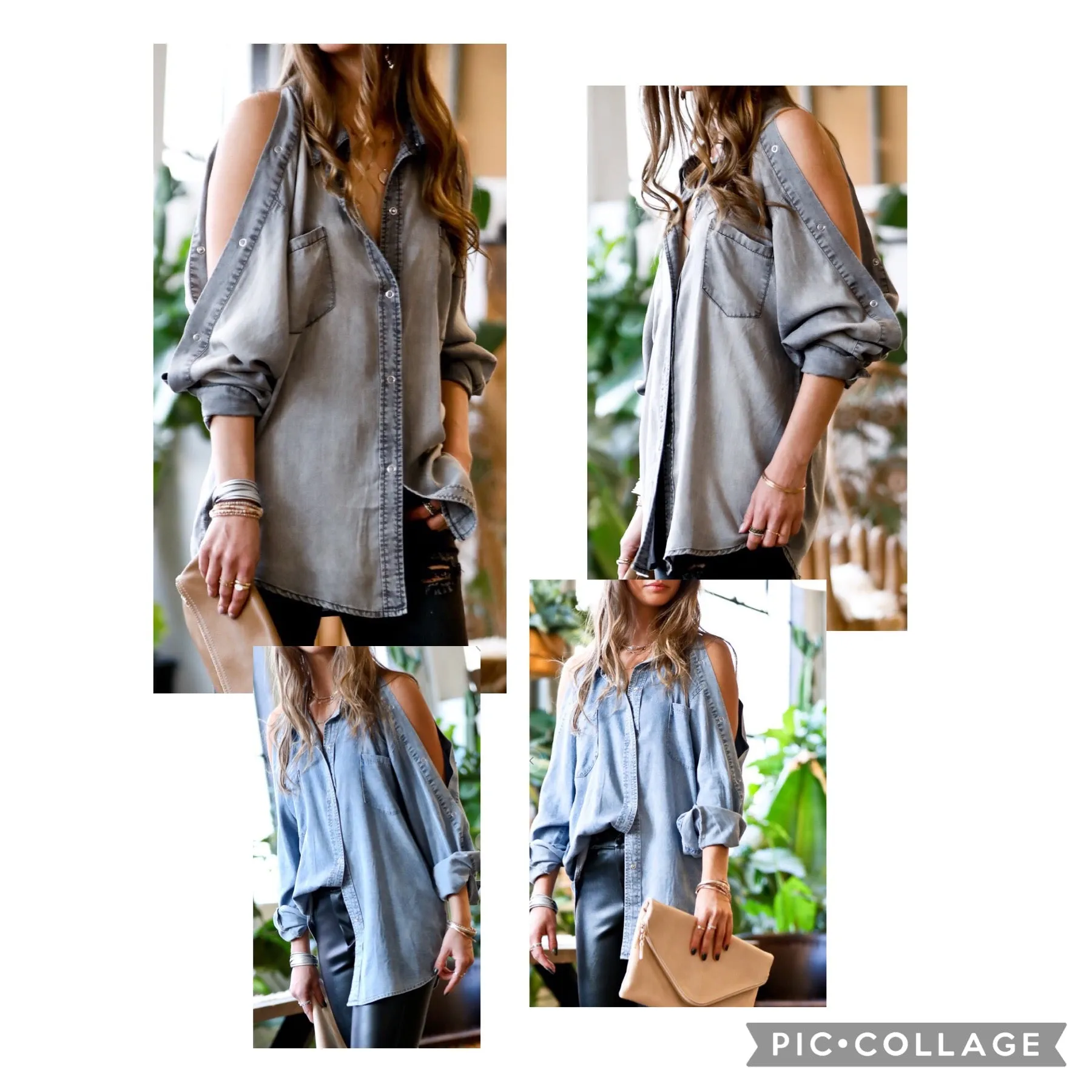 Desiree Denim Open Sleeve Button Down