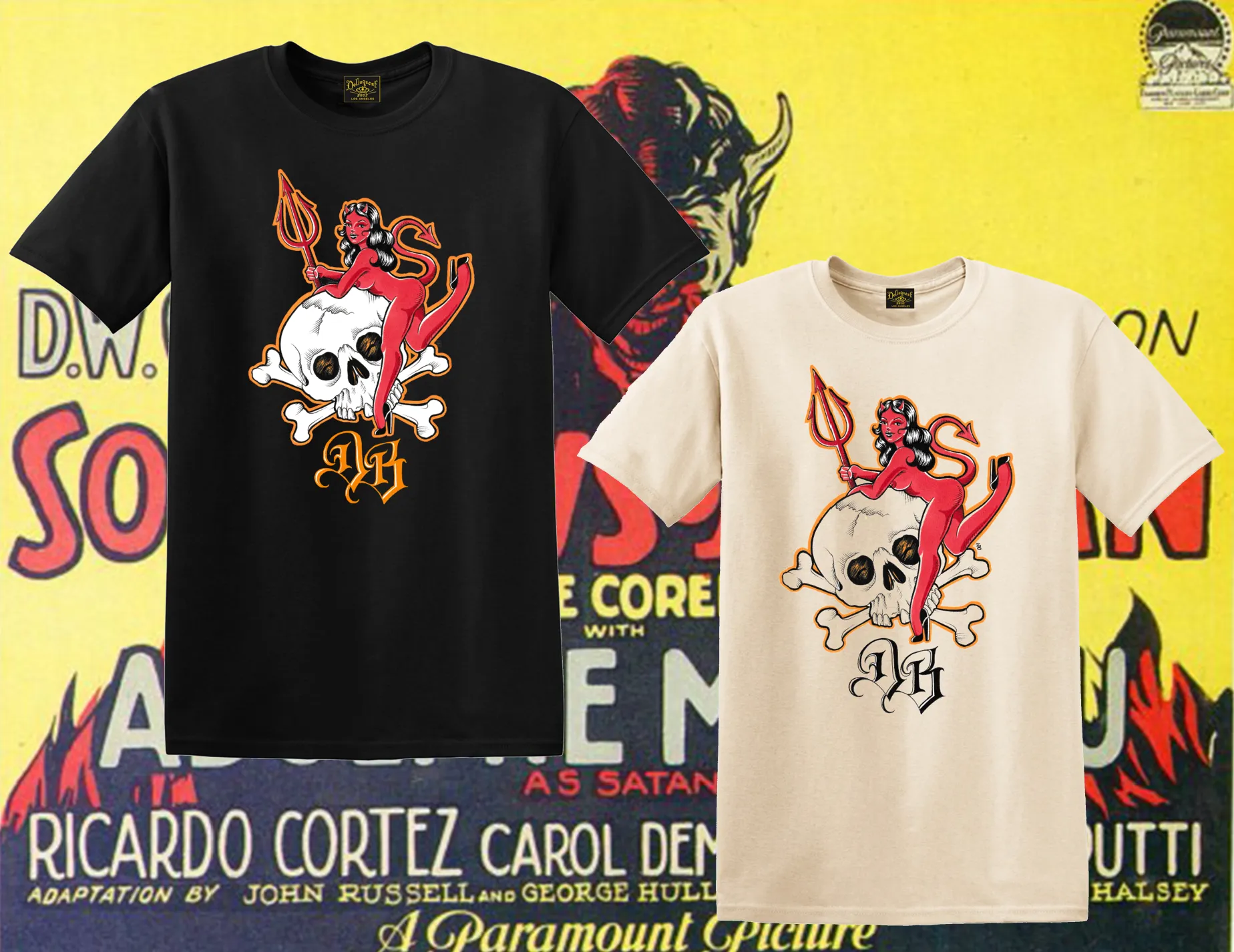 Devil Girl & Skull Tee in Natural