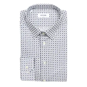 Eton - Slim Fit Medallion Print Shirt in White & Navy