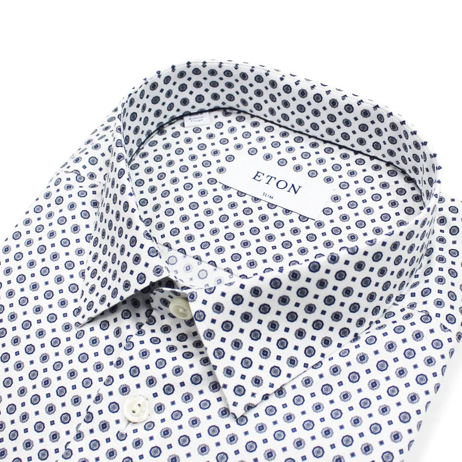 Eton - Slim Fit Medallion Print Shirt in White & Navy