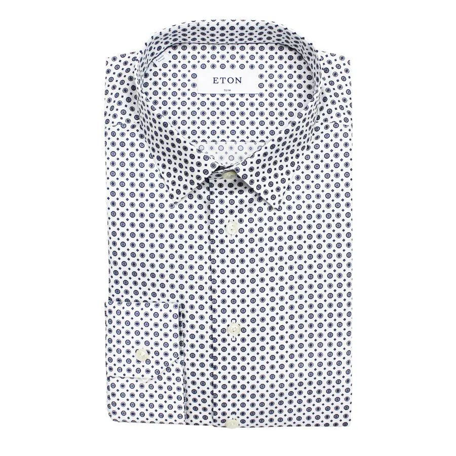 Eton - Slim Fit Medallion Print Shirt in White & Navy