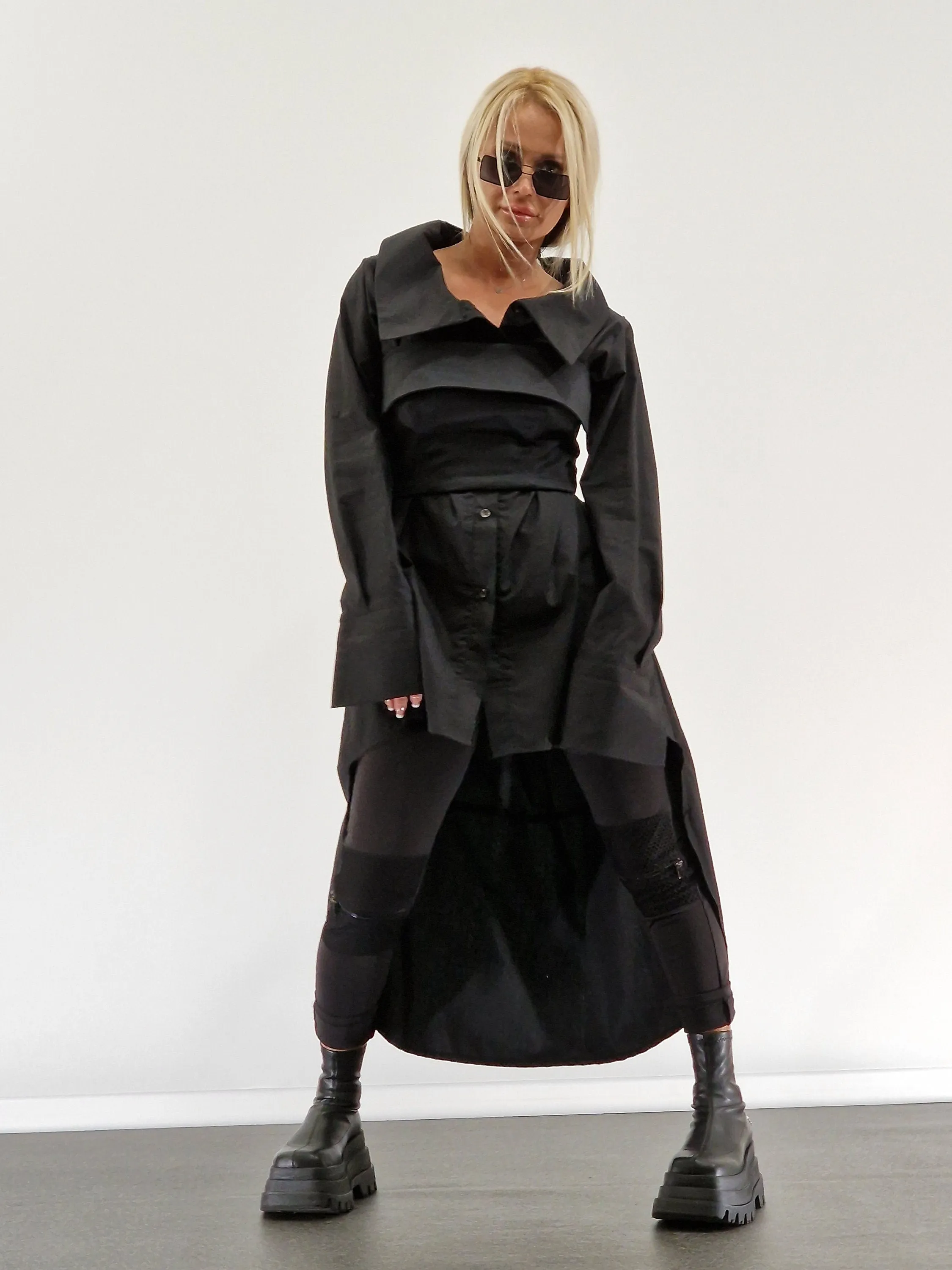 Extravagant Black Shirt with Corset, Gothic Asimetric Shirt, Loose Women Shirt, Avant-garde Shirt, Long Black Shirt, Cotton Oversize Shirt