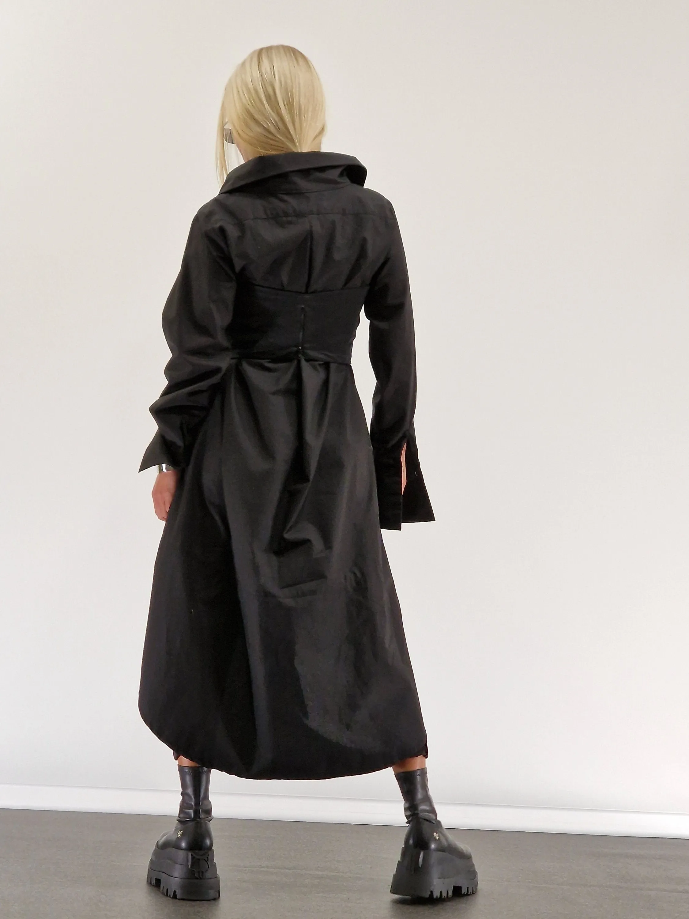 Extravagant Black Shirt with Corset, Gothic Asimetric Shirt, Loose Women Shirt, Avant-garde Shirt, Long Black Shirt, Cotton Oversize Shirt
