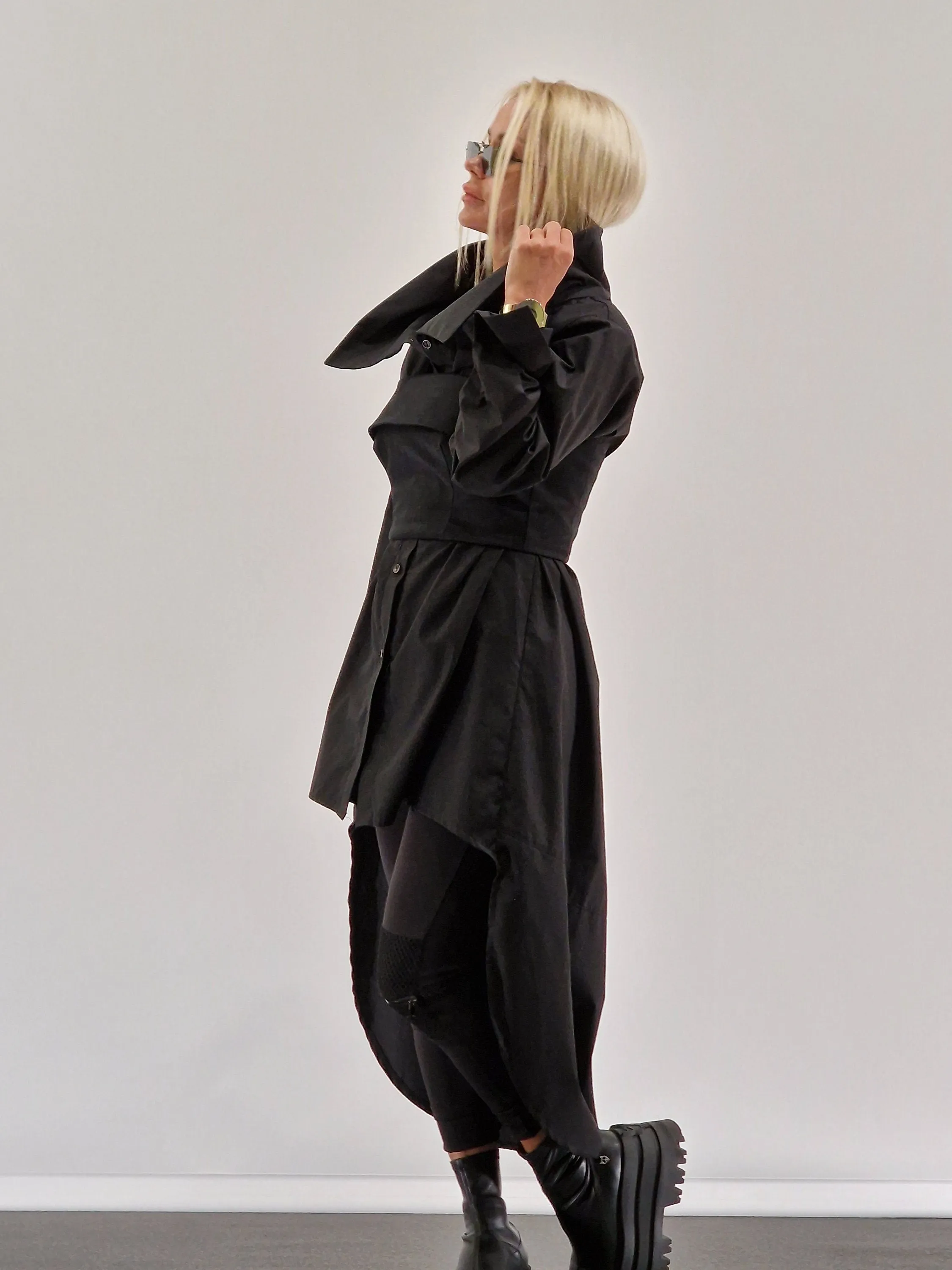 Extravagant Black Shirt with Corset, Gothic Asimetric Shirt, Loose Women Shirt, Avant-garde Shirt, Long Black Shirt, Cotton Oversize Shirt