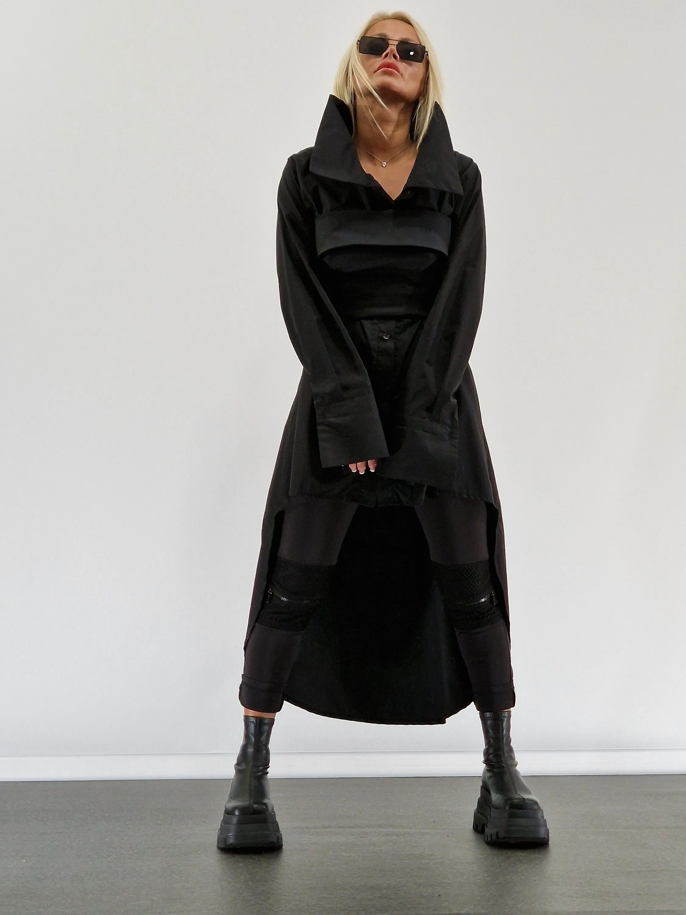 Extravagant Black Shirt with Corset, Gothic Asimetric Shirt, Loose Women Shirt, Avant-garde Shirt, Long Black Shirt, Cotton Oversize Shirt