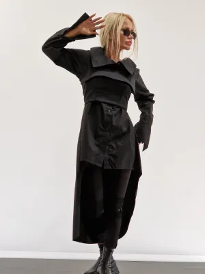 Extravagant Black Shirt with Corset, Gothic Asimetric Shirt, Loose Women Shirt, Avant-garde Shirt, Long Black Shirt, Cotton Oversize Shirt