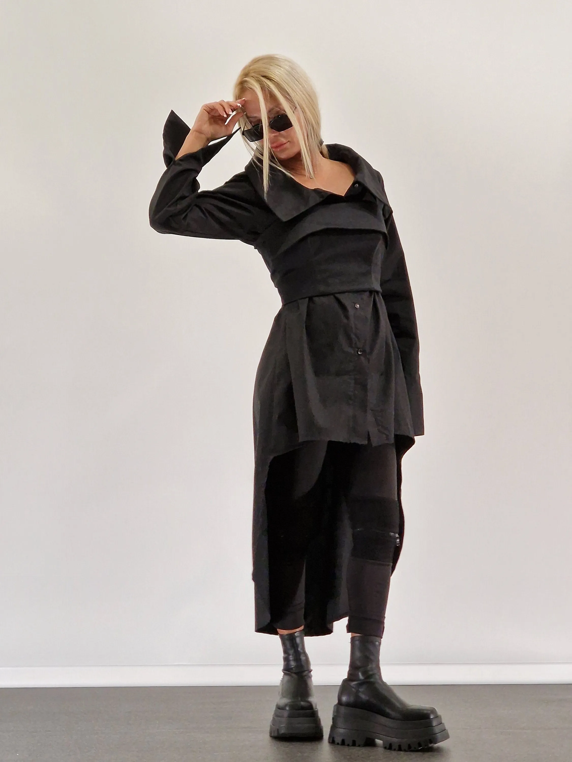 Extravagant Black Shirt with Corset, Gothic Asimetric Shirt, Loose Women Shirt, Avant-garde Shirt, Long Black Shirt, Cotton Oversize Shirt
