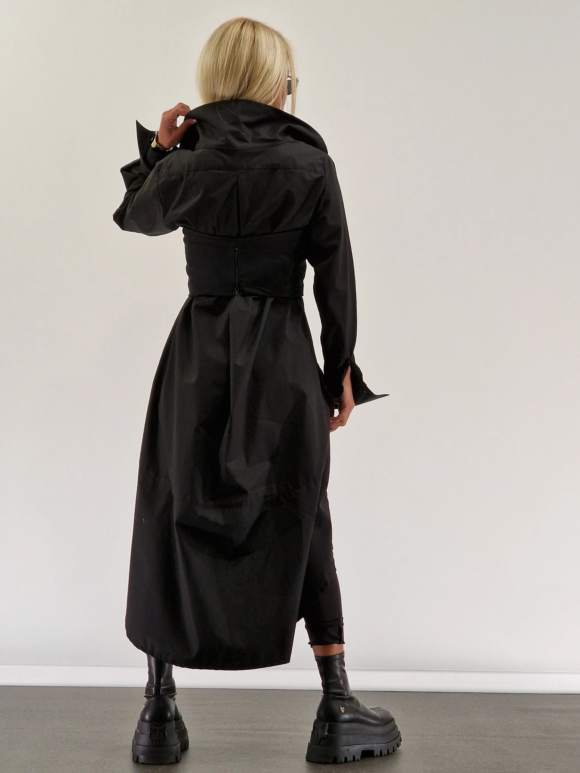 Extravagant Black Shirt with Corset, Gothic Asimetric Shirt, Loose Women Shirt, Avant-garde Shirt, Long Black Shirt, Cotton Oversize Shirt