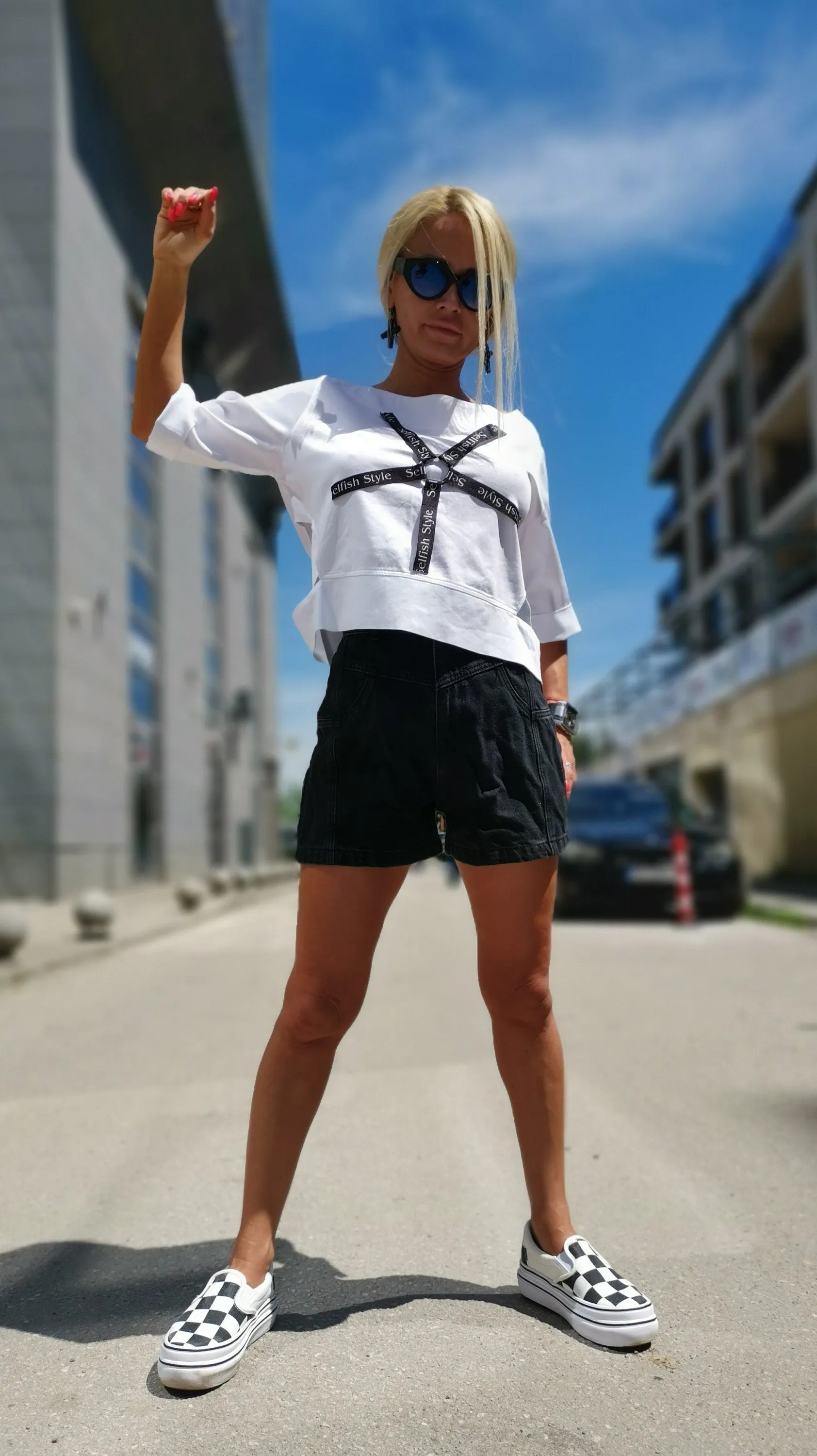 Extravagant White Shirt with Mid Sleeves and Cut Outs, Avant-garde Top, Loose Fit Women T-Shirt, Short Sleeve Cotton Shirt, Plus Size Top