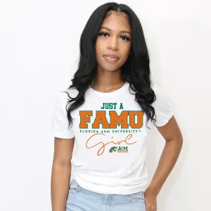 FAMU | JUST A GIRL White Ladies Tees (**)