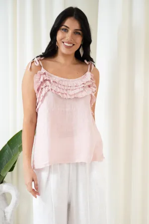 Frill Front Singlet Top | Pink