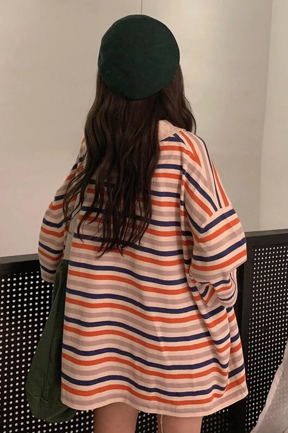 Fun Striped Loose Style Collar Shirt