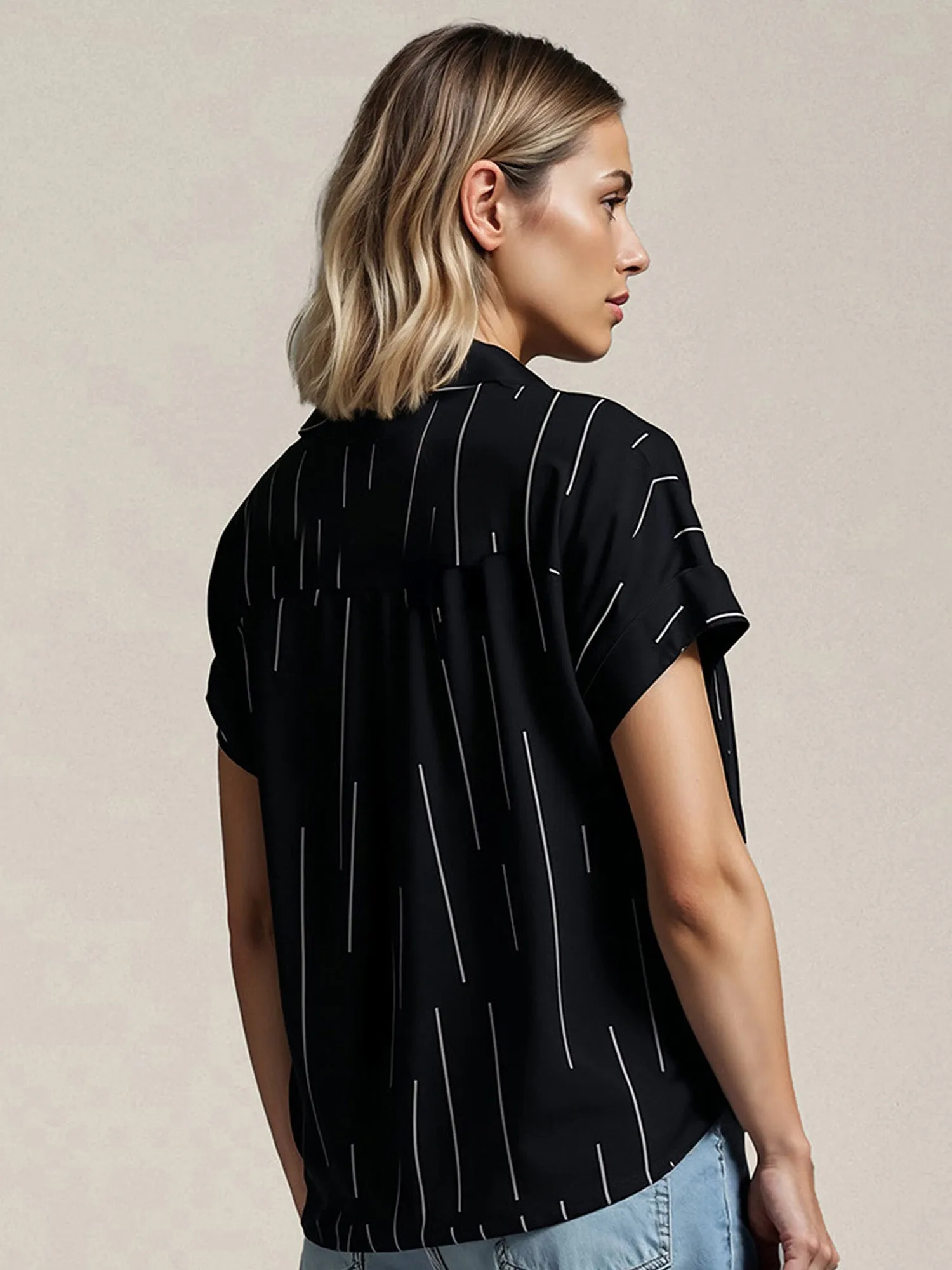 Geo Stripe Print Button Down Shirt