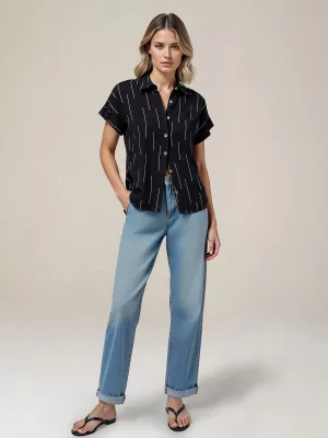 Geo Stripe Print Button Down Shirt