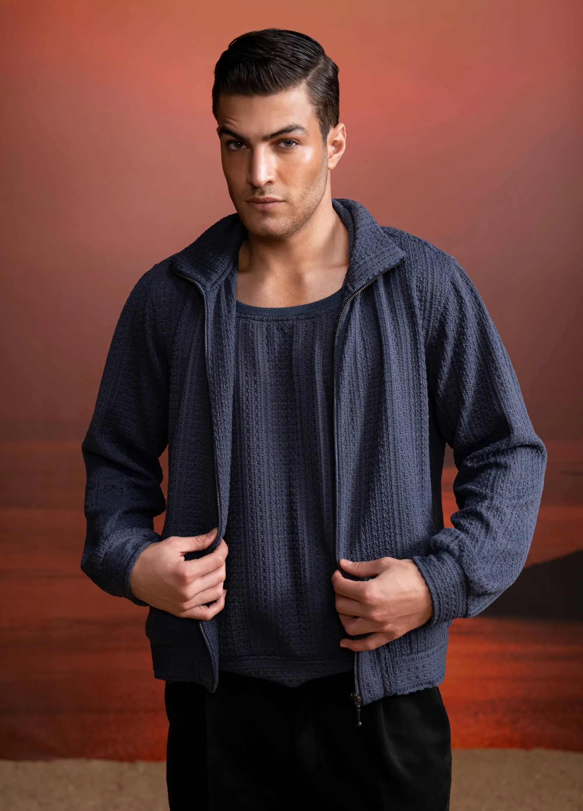 Gray knit jacket and vest