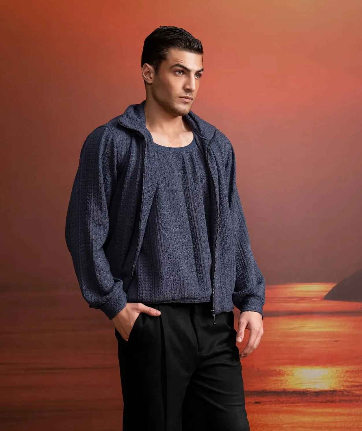 Gray knit jacket and vest