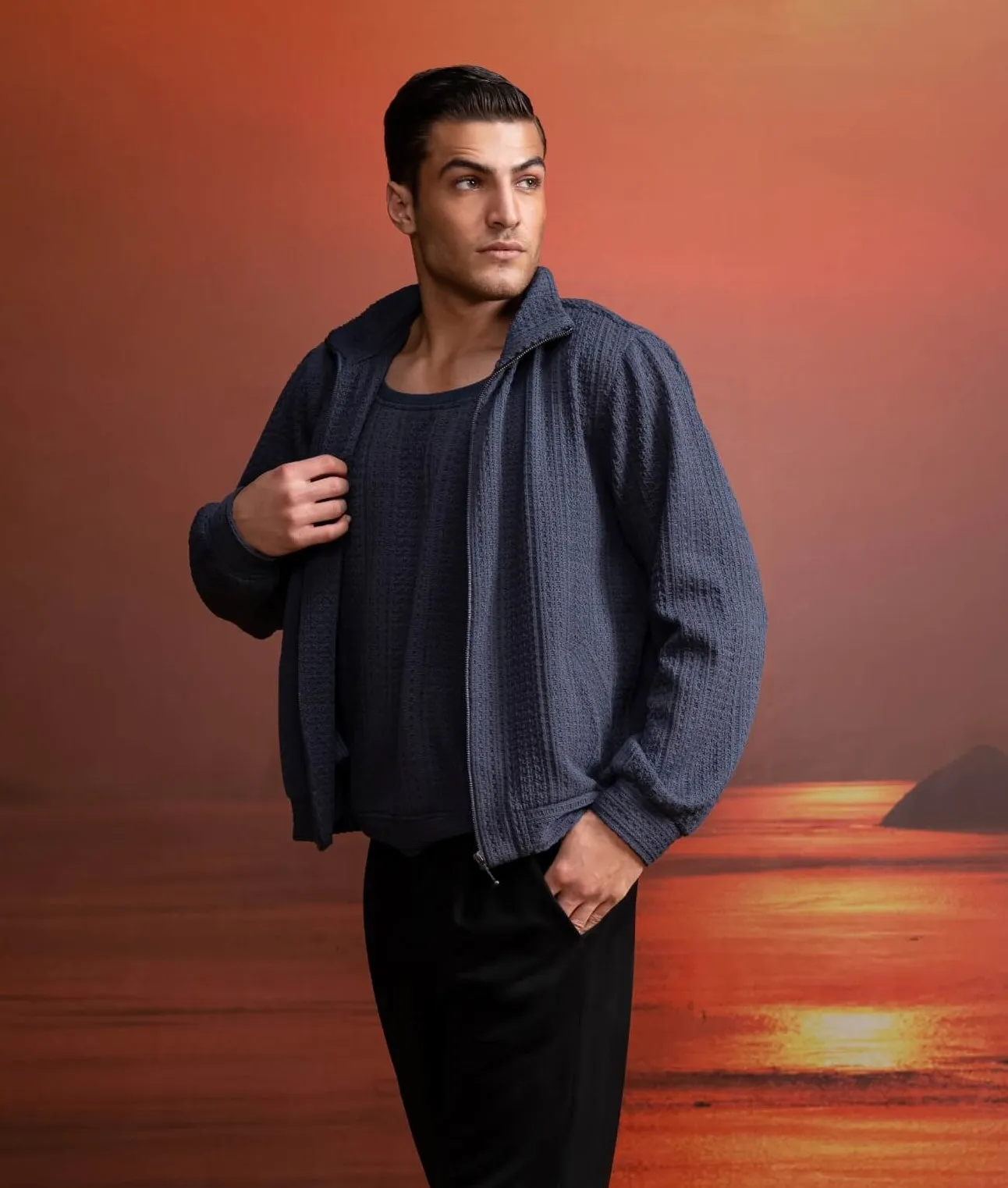 Gray knit jacket and vest