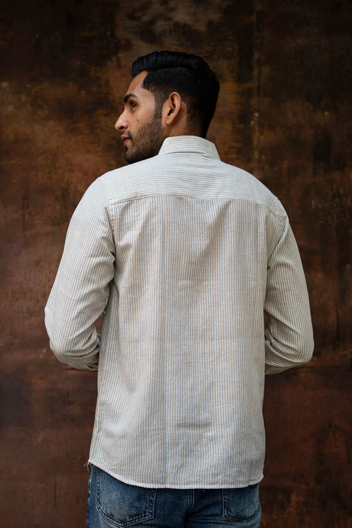 Green and Mustard Stripes · Button Down Collar · Full Sleeve Shirt