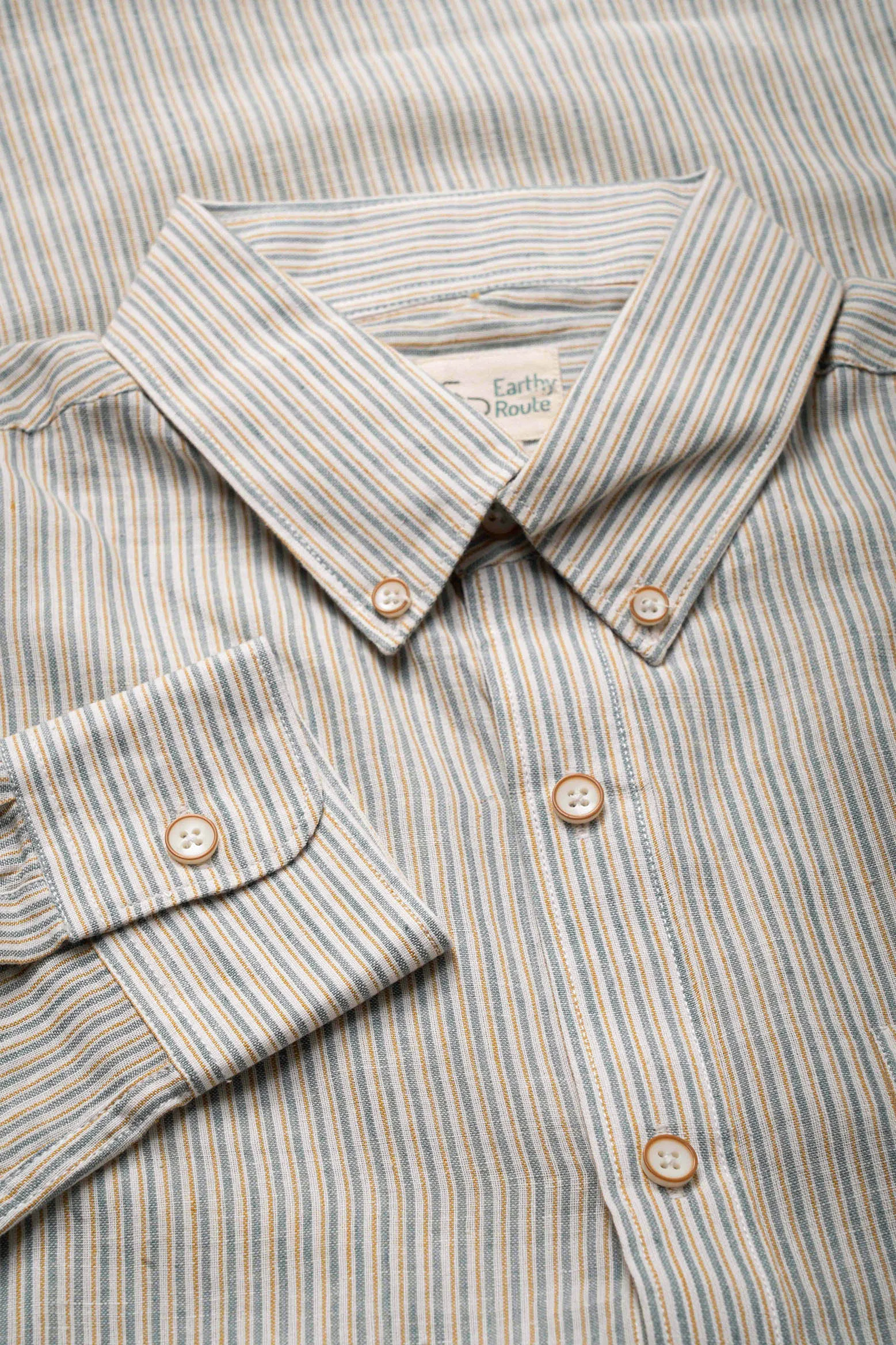 Green and Mustard Stripes · Button Down Collar · Full Sleeve Shirt