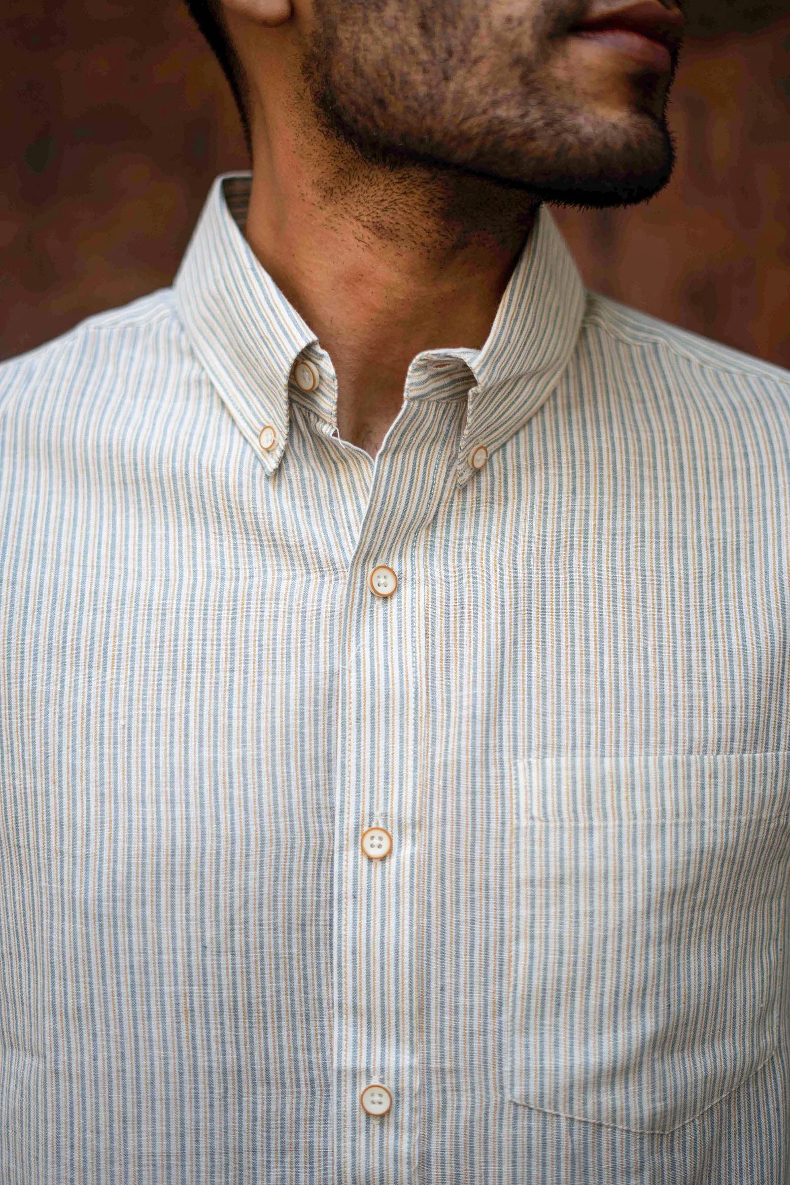 Green and Mustard Stripes · Button Down Collar · Full Sleeve Shirt