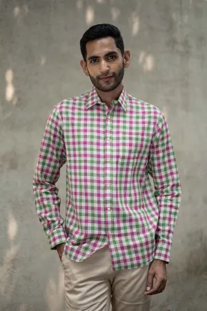 Green and Purple Checks · Regular Collar · Full Sleeve Shirt
