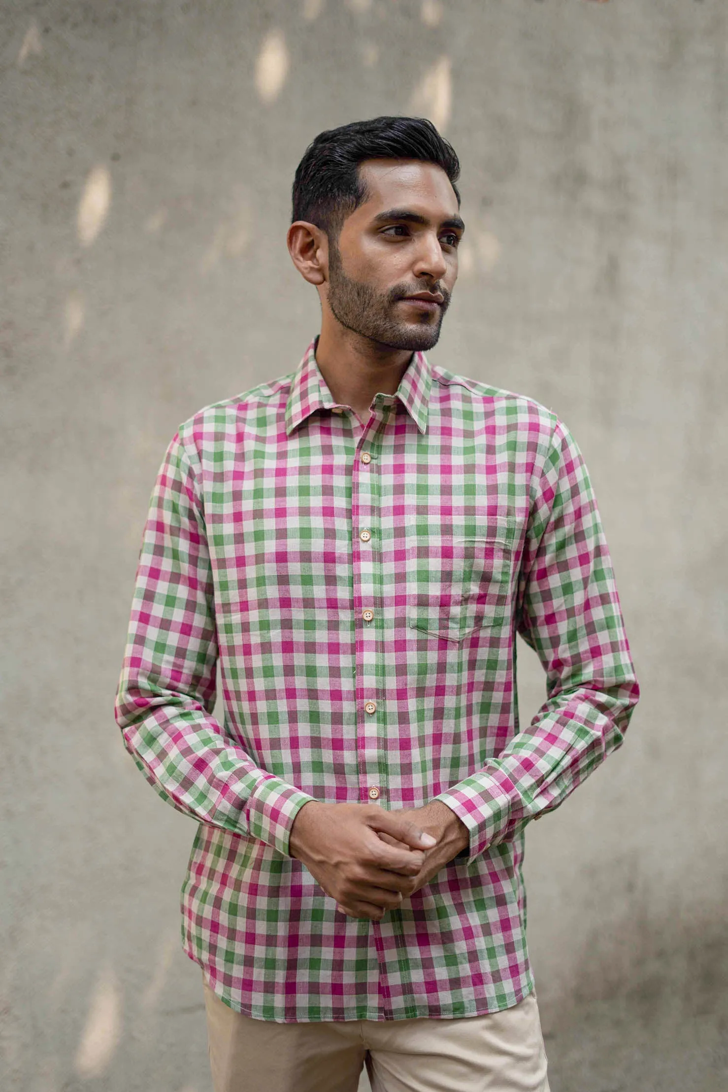 Green and Purple Checks · Regular Collar · Full Sleeve Shirt