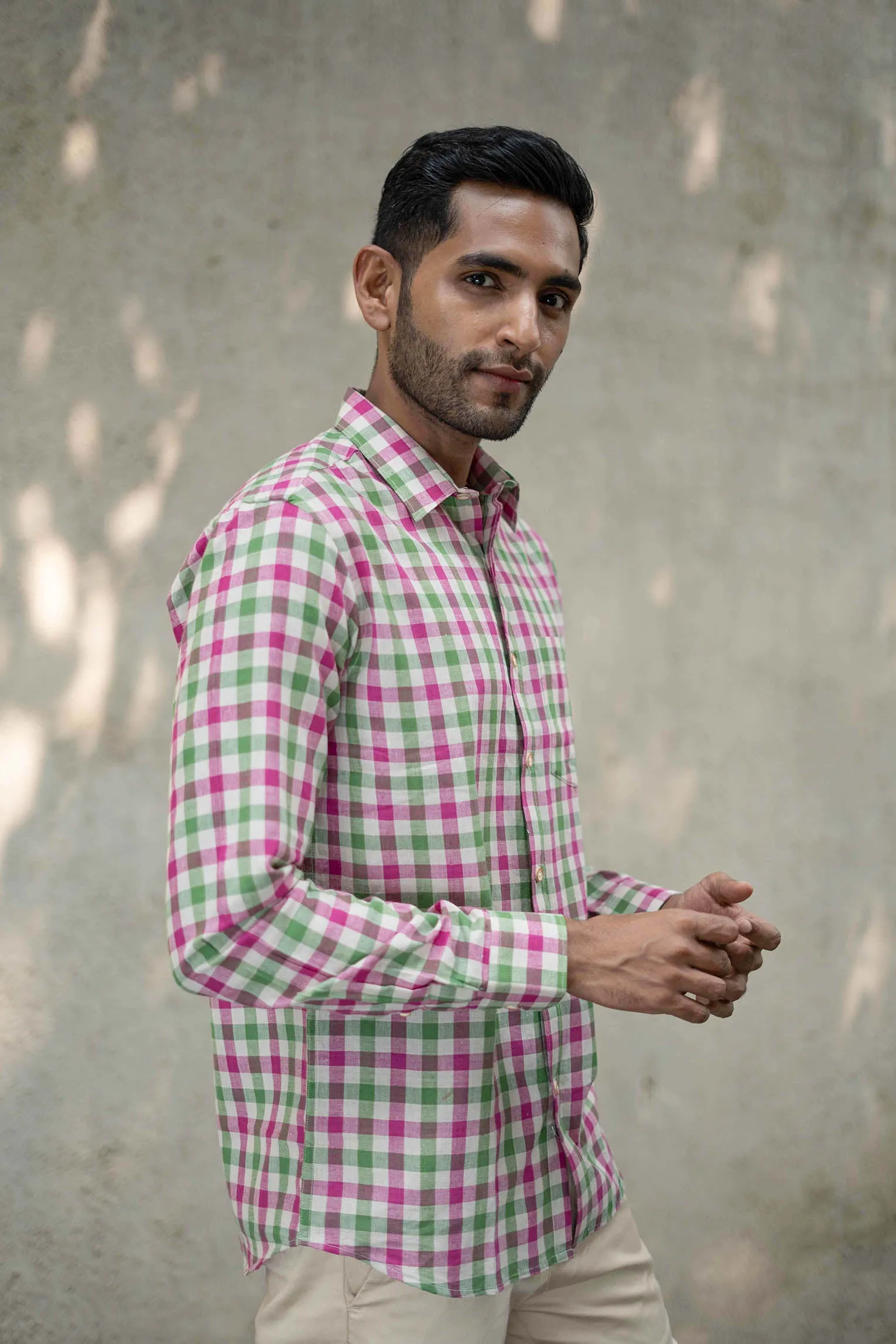 Green and Purple Checks · Regular Collar · Full Sleeve Shirt