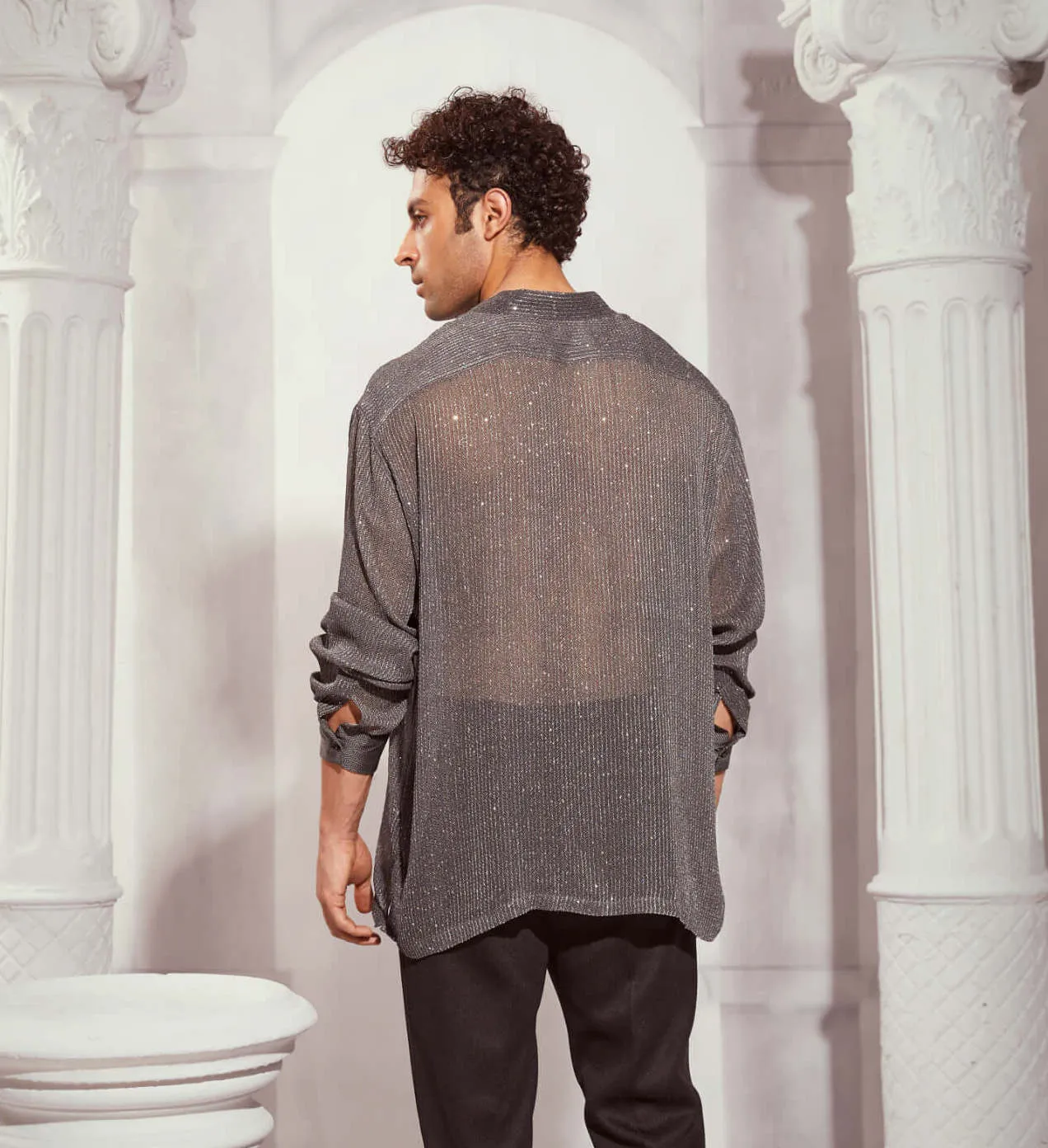 Grey tweed print oversized shirt