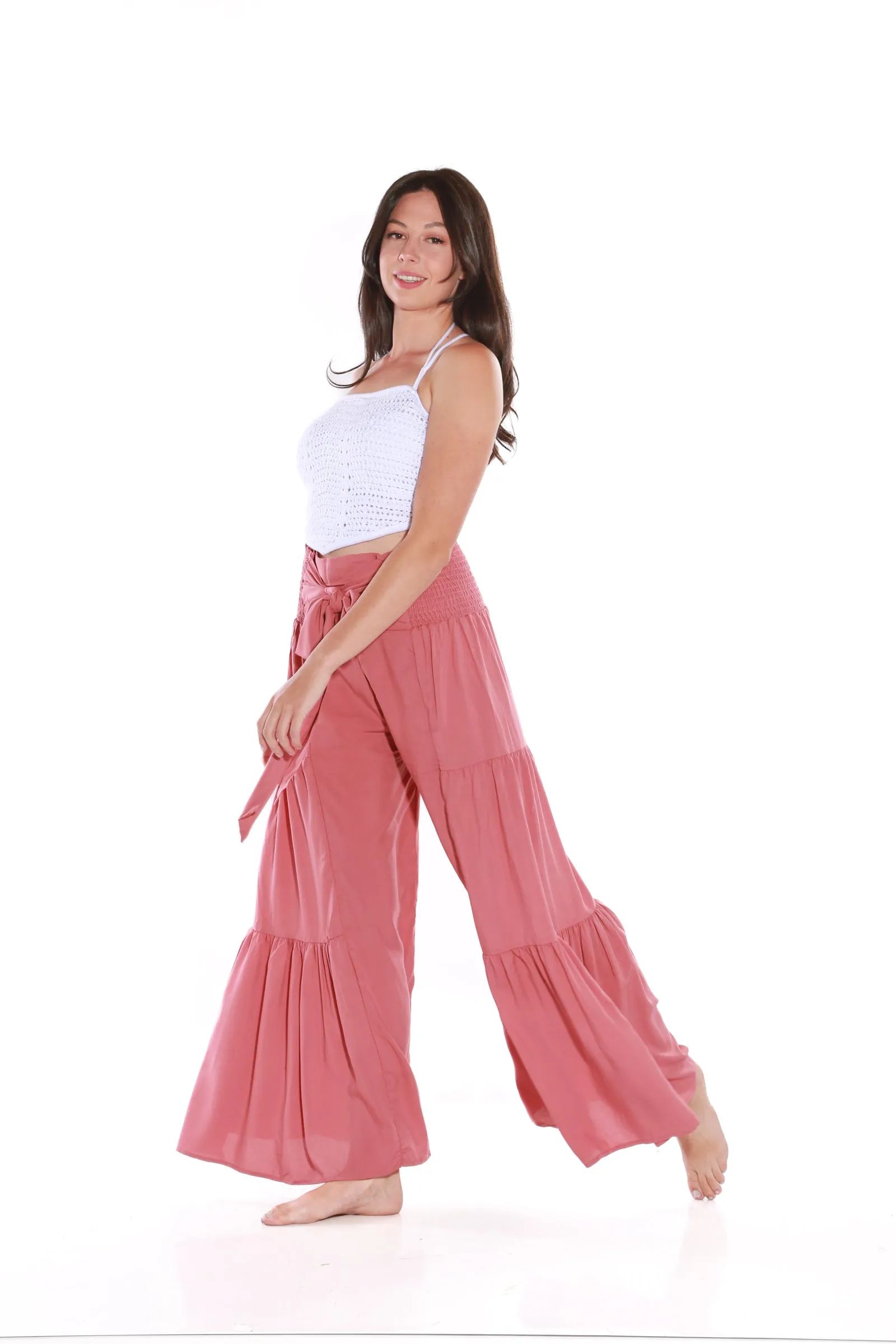 Happy Pants -tie wrap palazzo pants -Dusty Pink