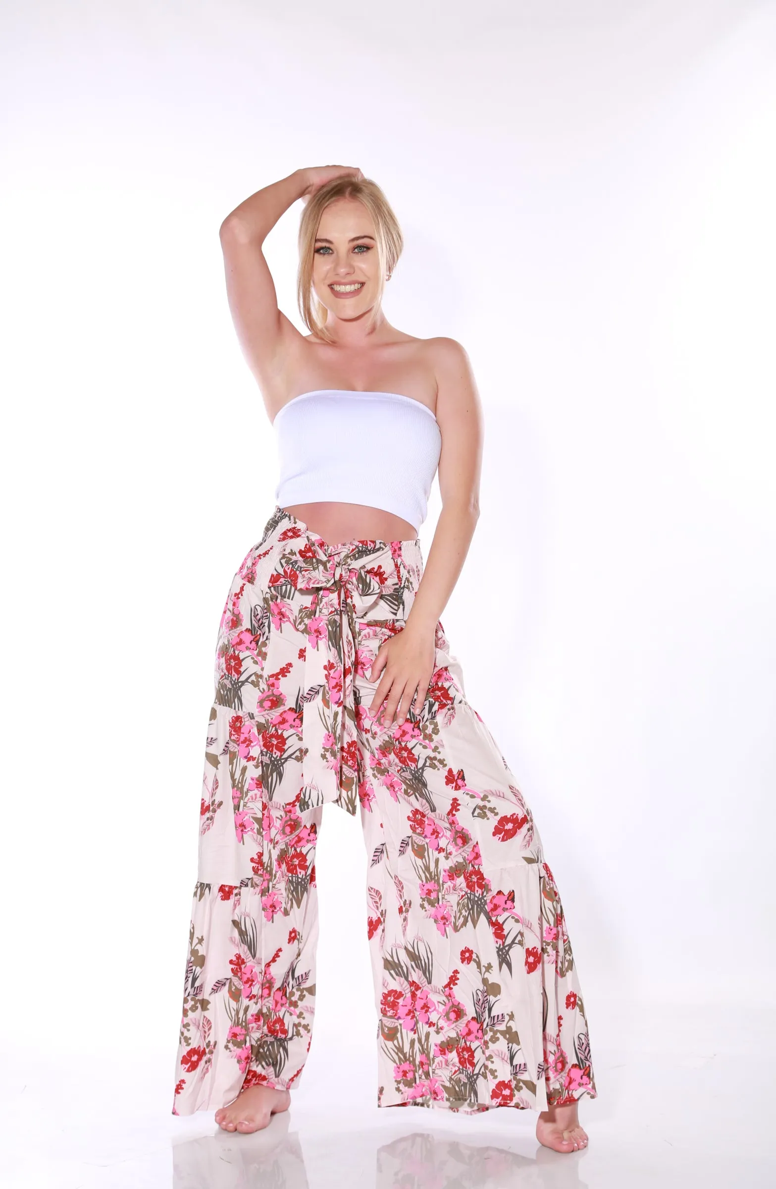 Happy Pants -tie wrap palazzo pants - pink
