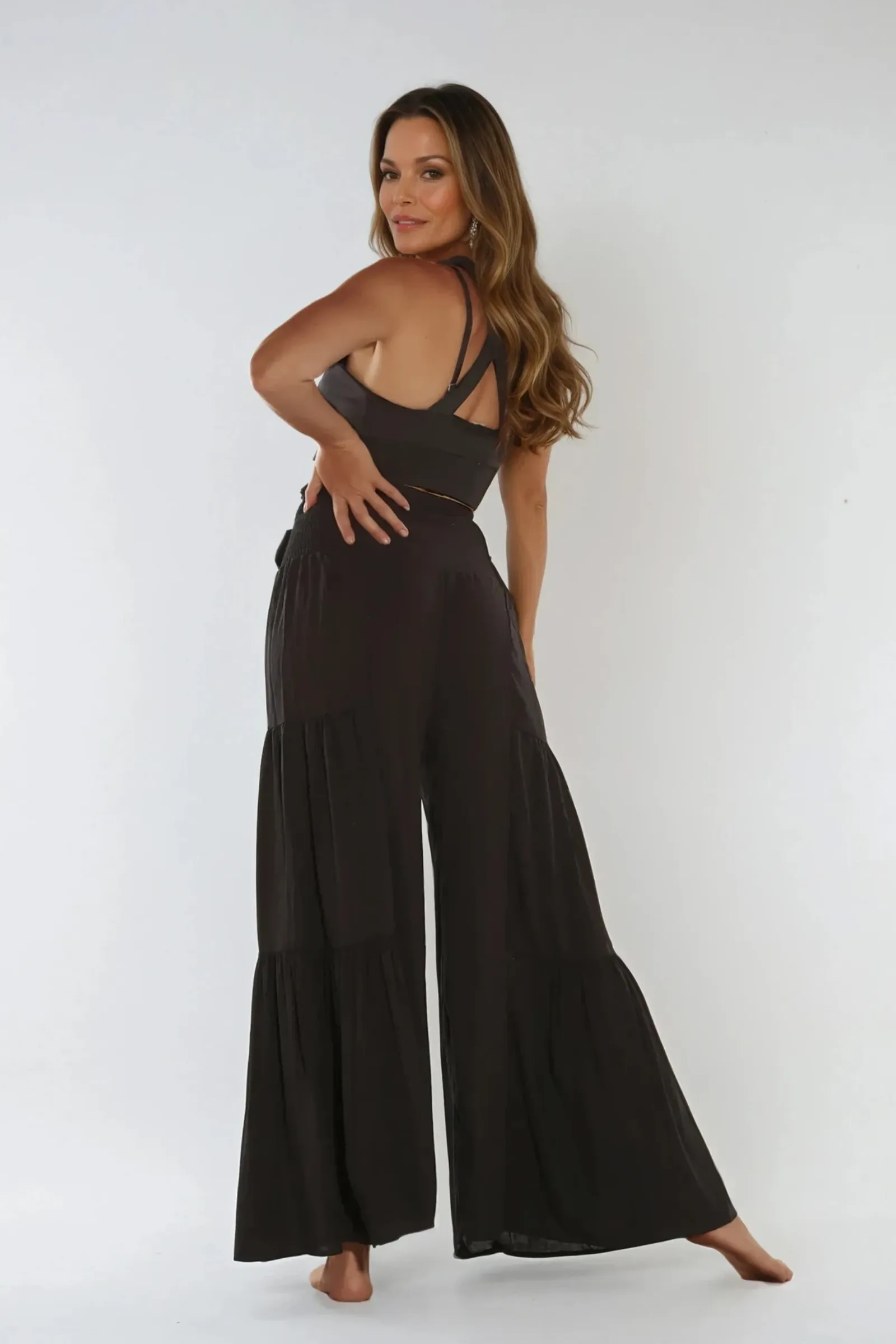 Happy Pants -tie wrap palazzo pants -Plain Black