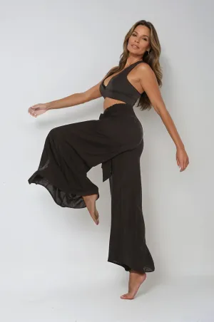 Happy Pants -tie wrap palazzo pants -Plain Black