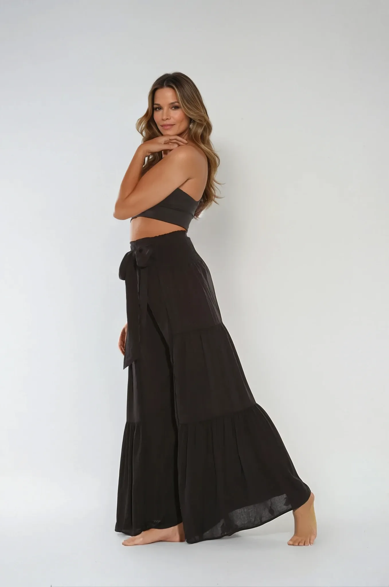 Happy Pants -tie wrap palazzo pants -Plain Black