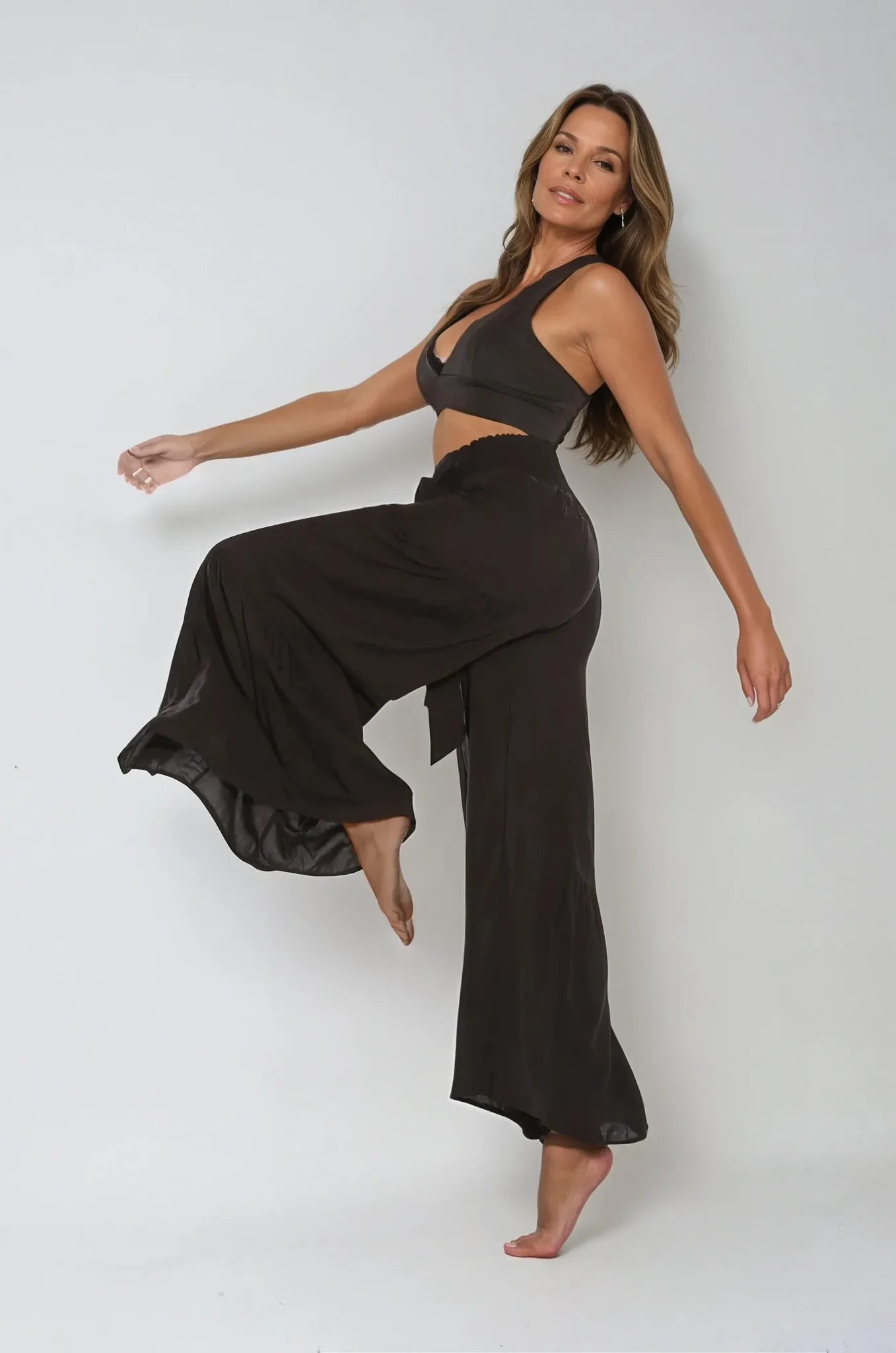 Happy Pants -tie wrap palazzo pants -Plain Black