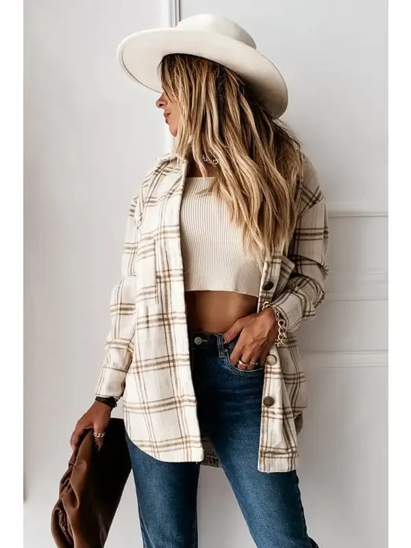 Heather Loose Fit Plaid Shirt Jacket