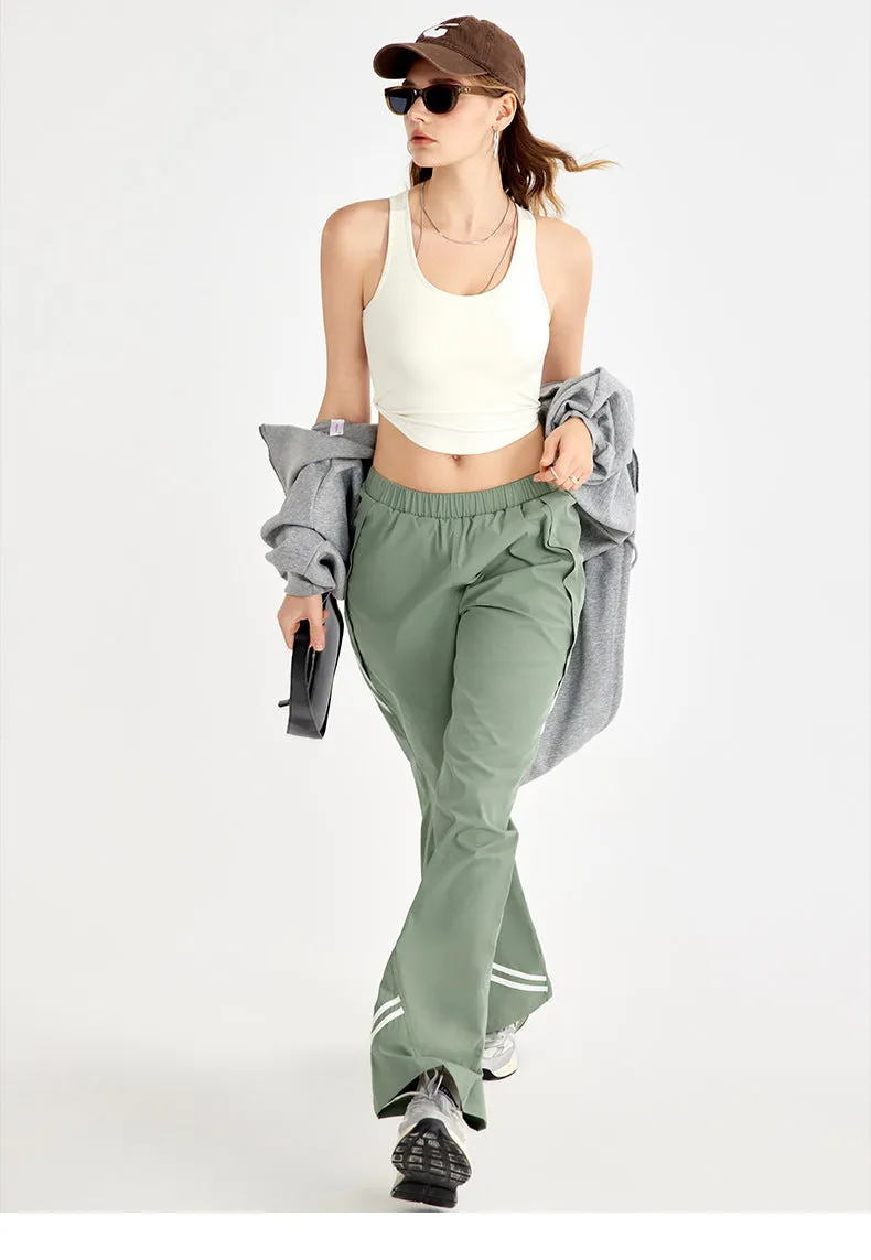 High-Waisted Wide Leg Sport Pants – Retro Parachute Style with Side Stripes