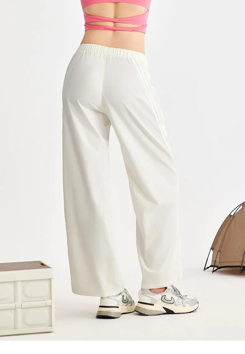 High-Waisted Wide Leg Sport Pants – Retro Parachute Style with Side Stripes