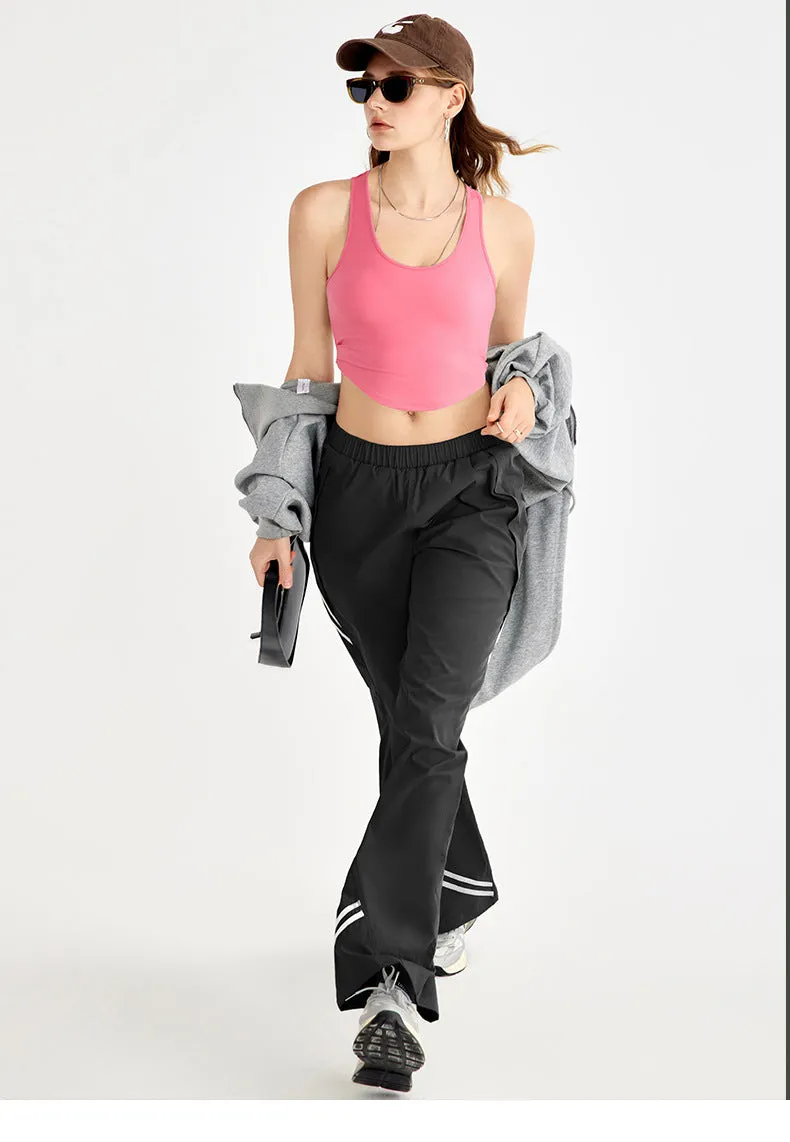 High-Waisted Wide Leg Sport Pants – Retro Parachute Style with Side Stripes